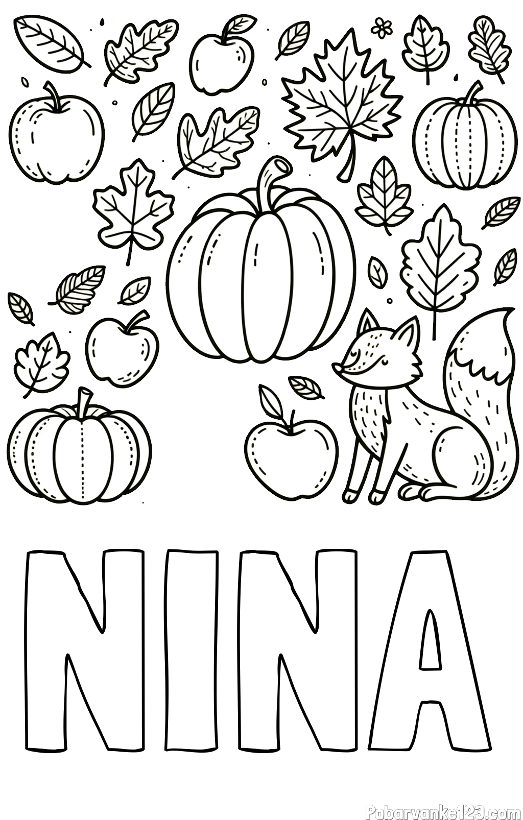 Pobarvanka imena NINA in pobarvanka z motivom jeseni