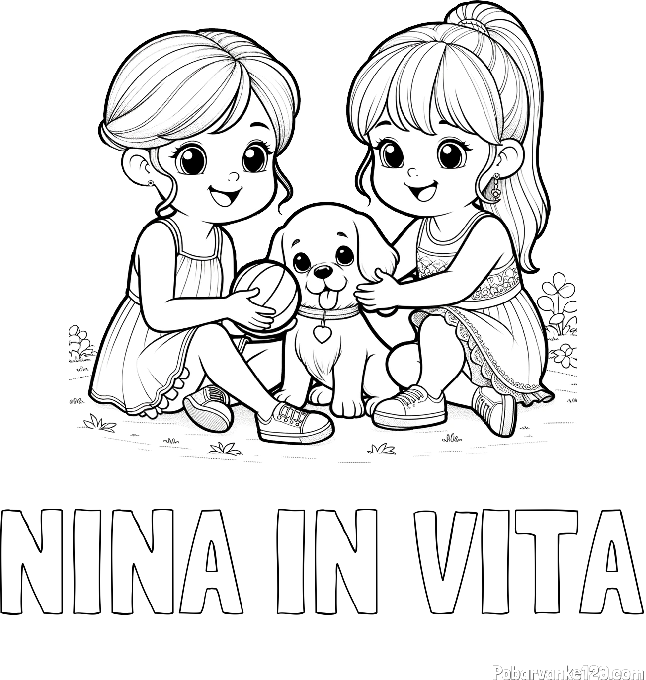 Pobarvanka imena NINA IN VITA in pobarvanka prijateljic s kužkom