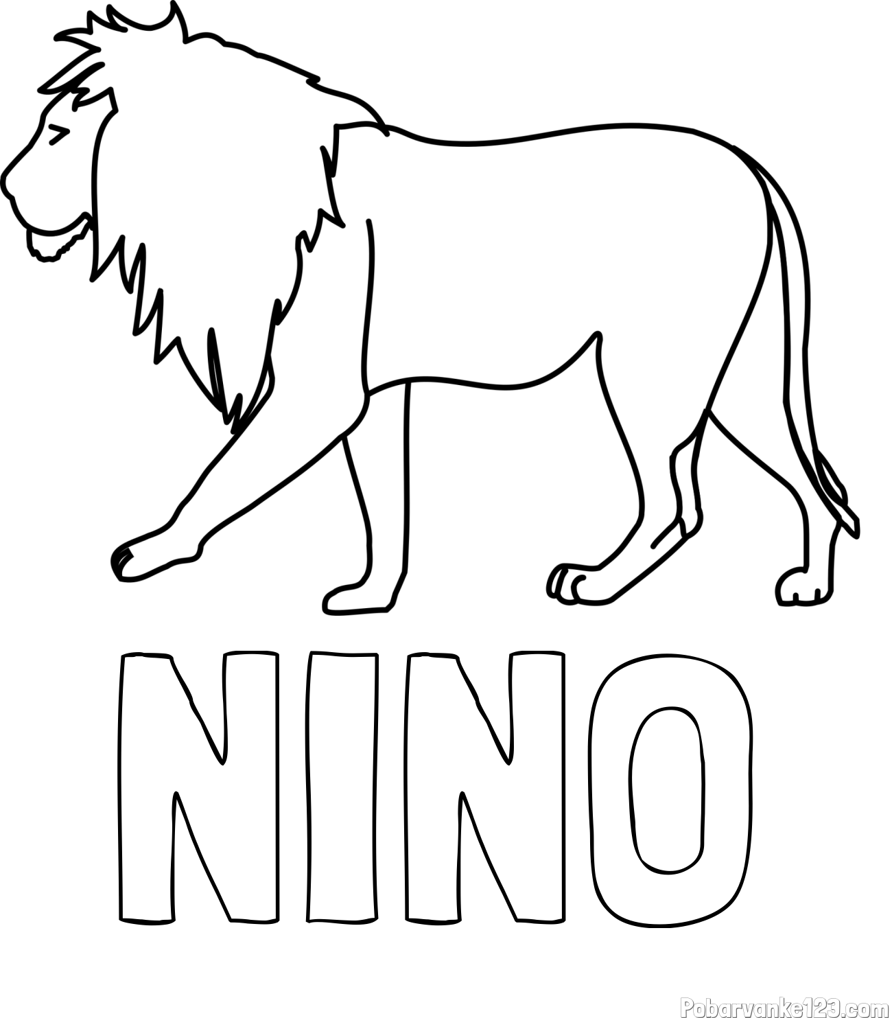 Pobarvanka imena NINO in otroška pobarvanka leva