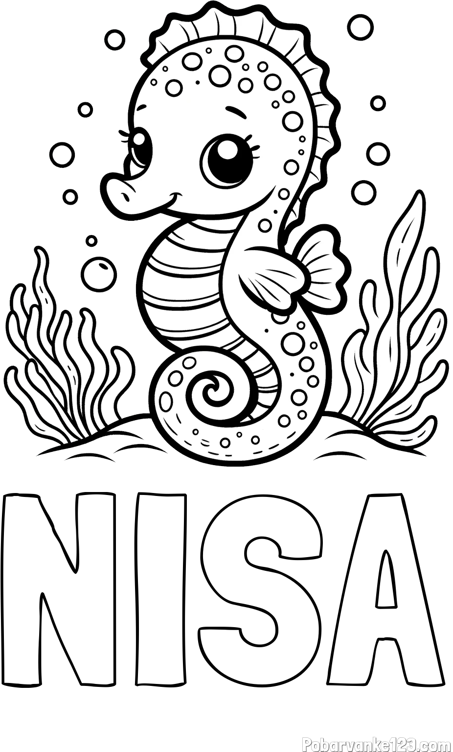 Pobarvanka imena NISA in pobarvanka morskega konjička