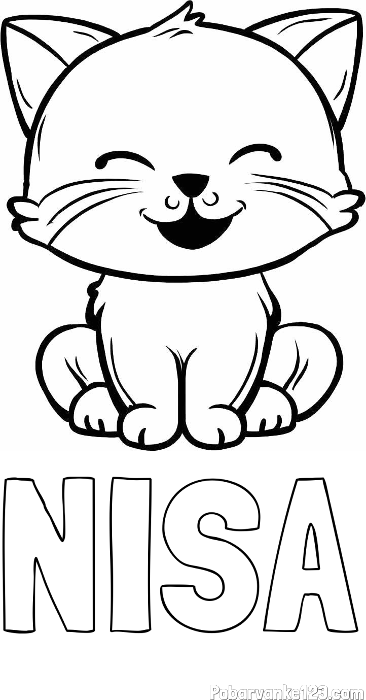 Pobarvanka imena NIŠA in pobarvanka prikupne mačke