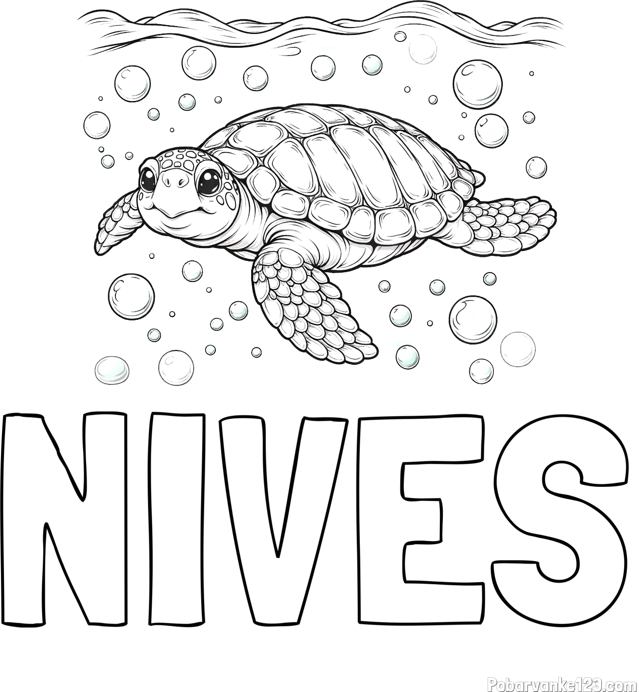 Pobarvanka imena NIVES in pobarvanka želve v morju