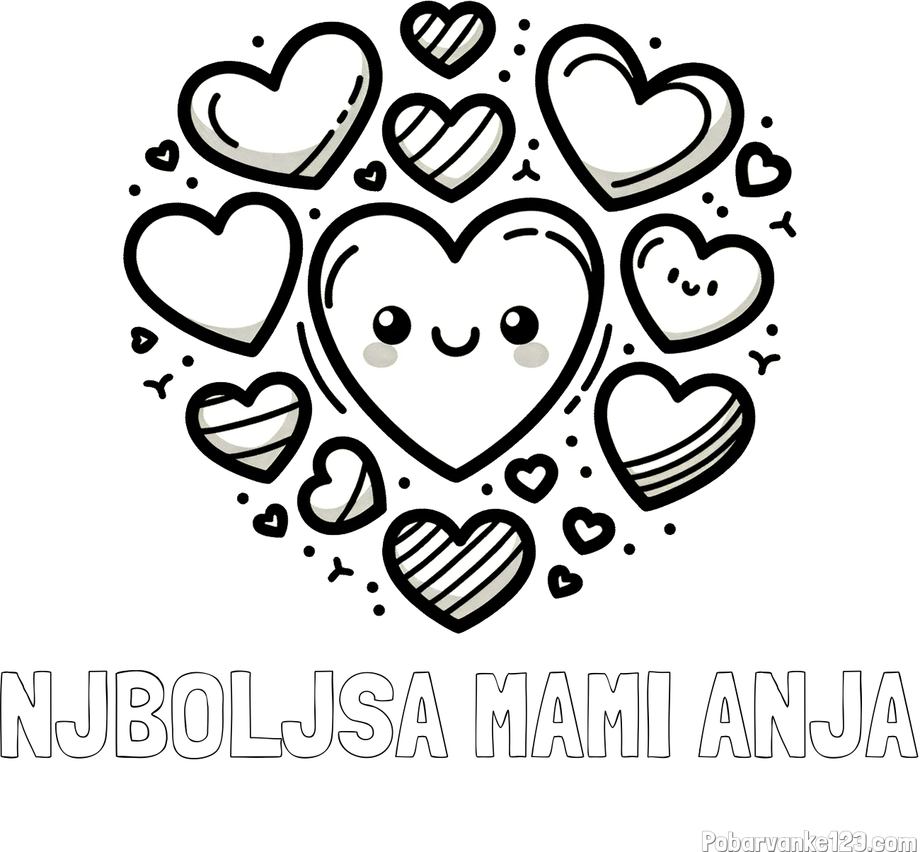 Pobarvanka imena NJBOLJŠA MAMI ANJA in pobarvanka srčkov