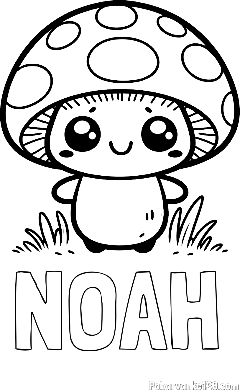 Pobarvanka imena NOAH in otroška pobarvanka gobe