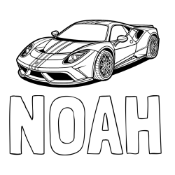 Online izdelana pobarvanka - Pobarvanka imena NOAH in pobarvanka čudovitega športnega avtomobila