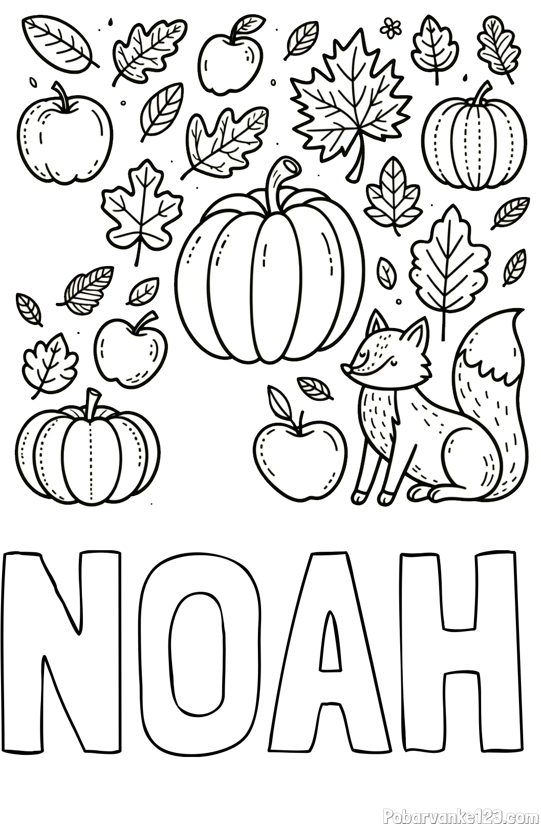 Pobarvanka imena NOAH in pobarvanka z motivom jeseni