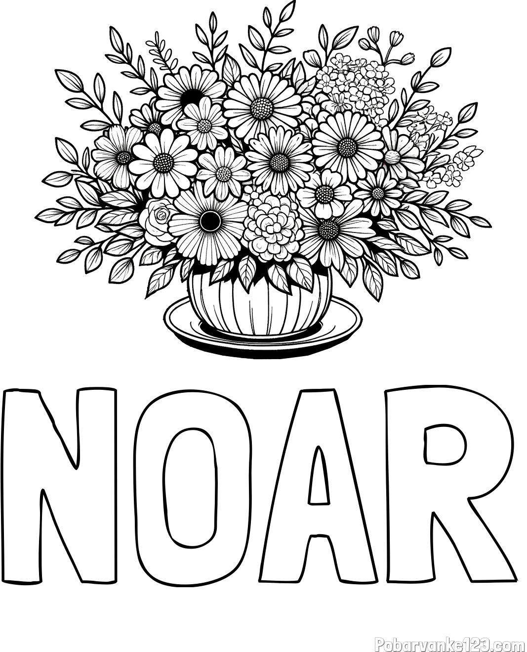 Pobarvanka imena NOAR in pobarvanka velikega šopka rož
