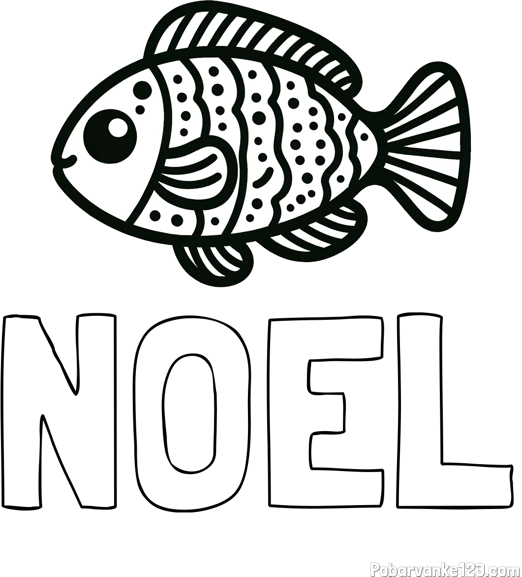 Pobarvanka imena NOEL in otroška pobarvanka ribe