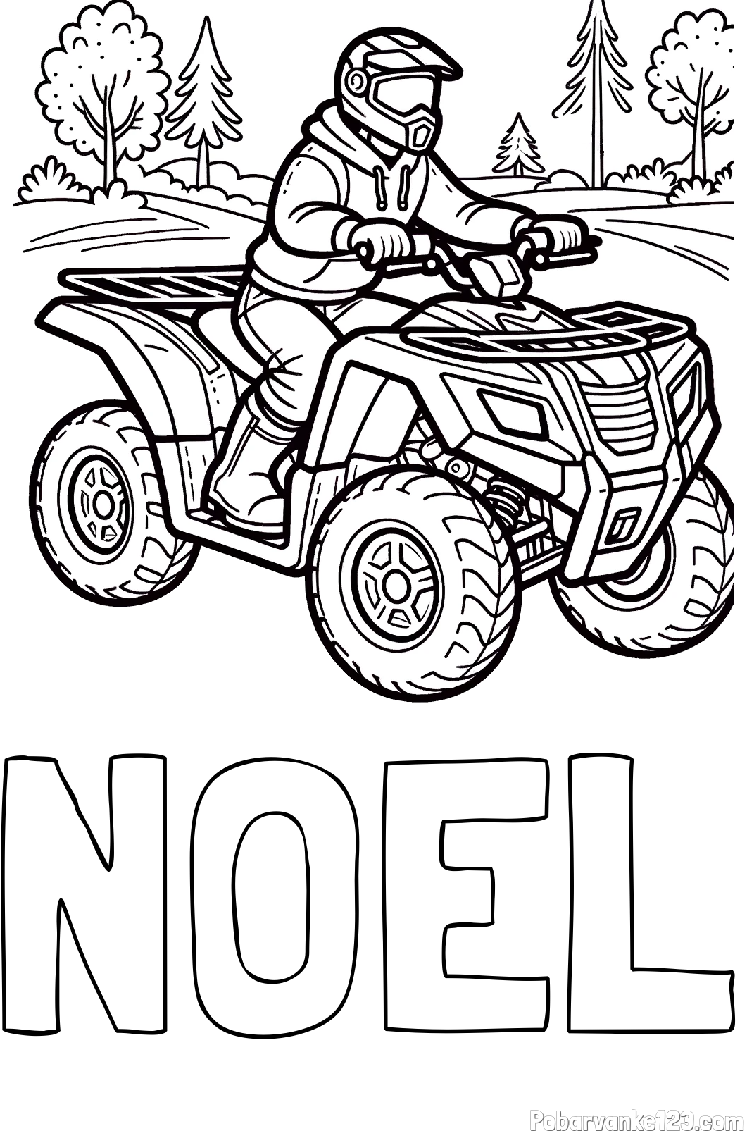 Pobarvanka imena NOEL in pobarvanka motorista na štirikolesniku