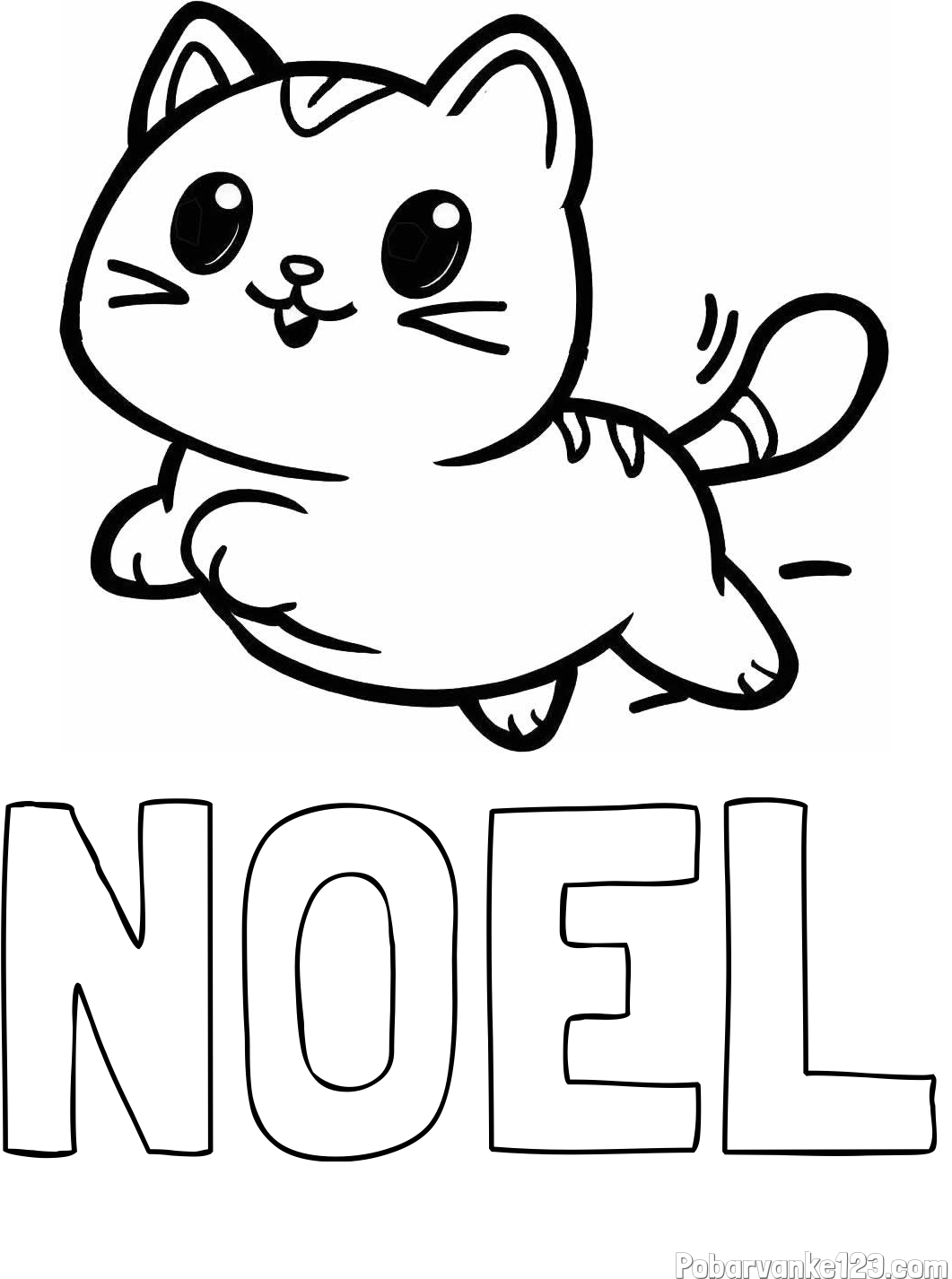Pobarvanka imena NOEL in pobarvanka prikupne mačke med tekom