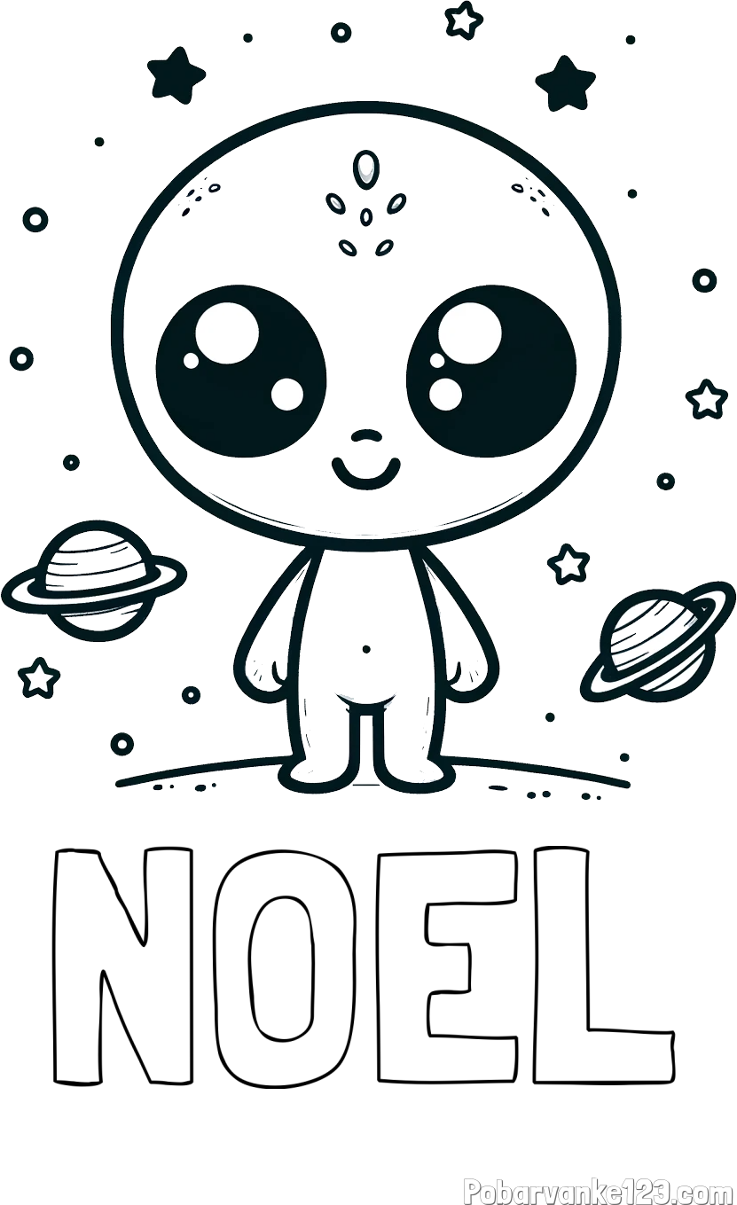 Pobarvanka imena NOEL in pobarvanka vesoljec