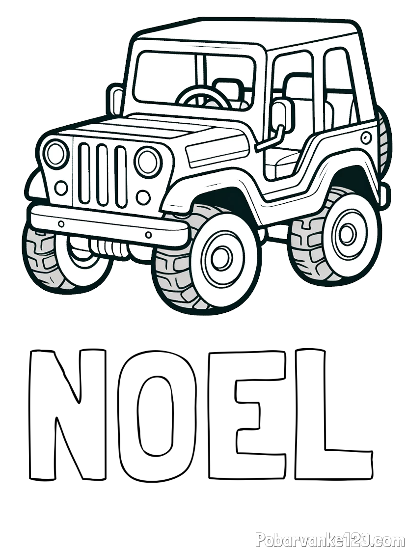 Pobarvanka imena NOEL in preprosta pobarvanka jeep-a