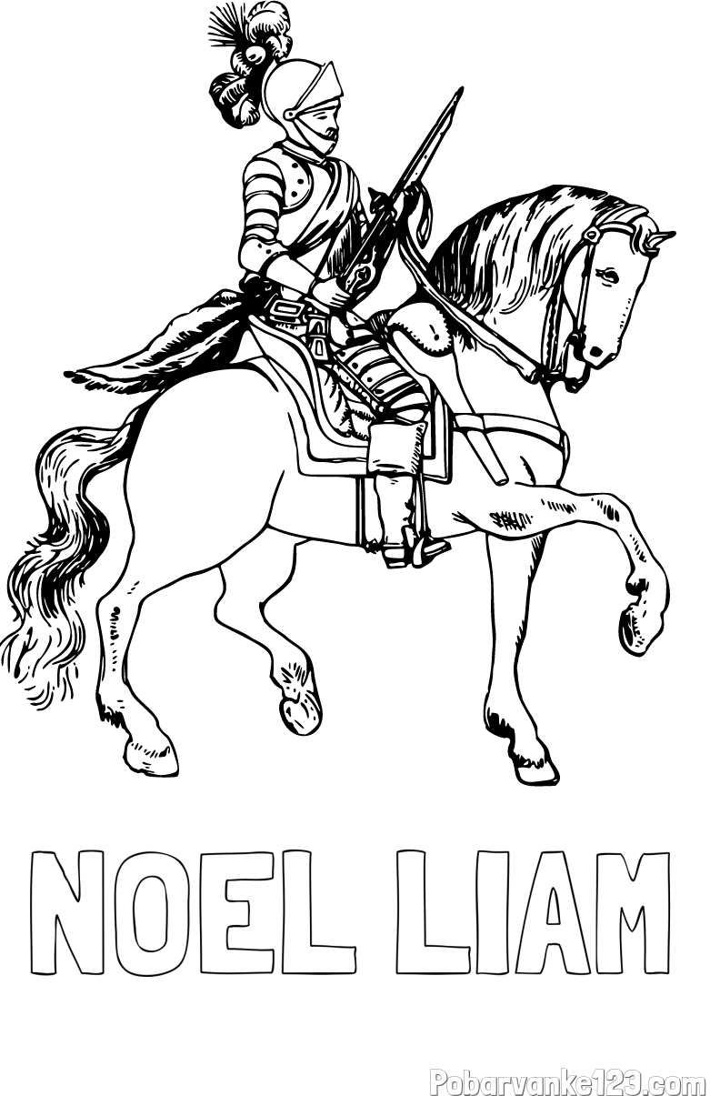 Pobarvanka imena NOEL LIAM in pobarvanka viteza na konju