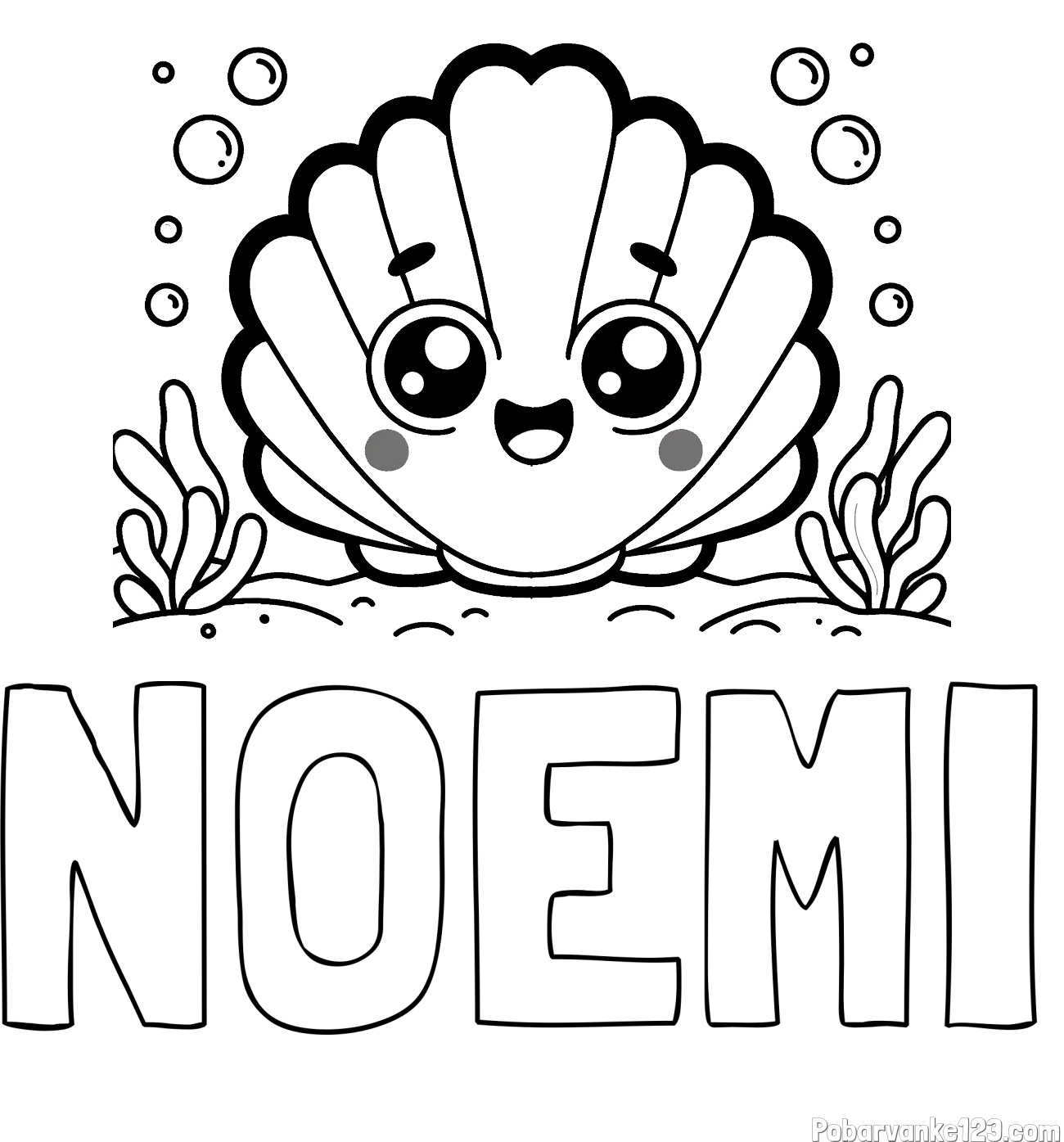 Pobarvanka imena NOEMI in pobarvanka nasmejane školjke