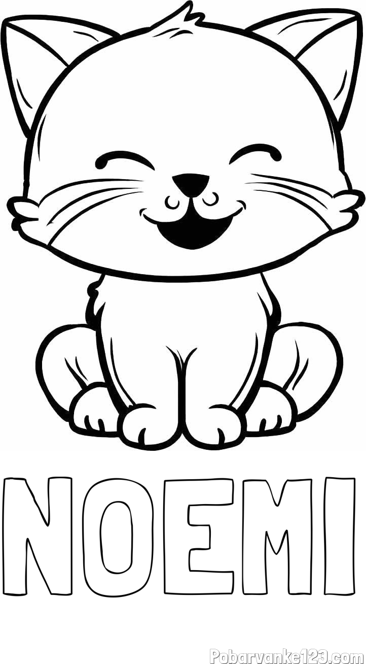 Pobarvanka imena NOEMI in pobarvanka prikupne mačke