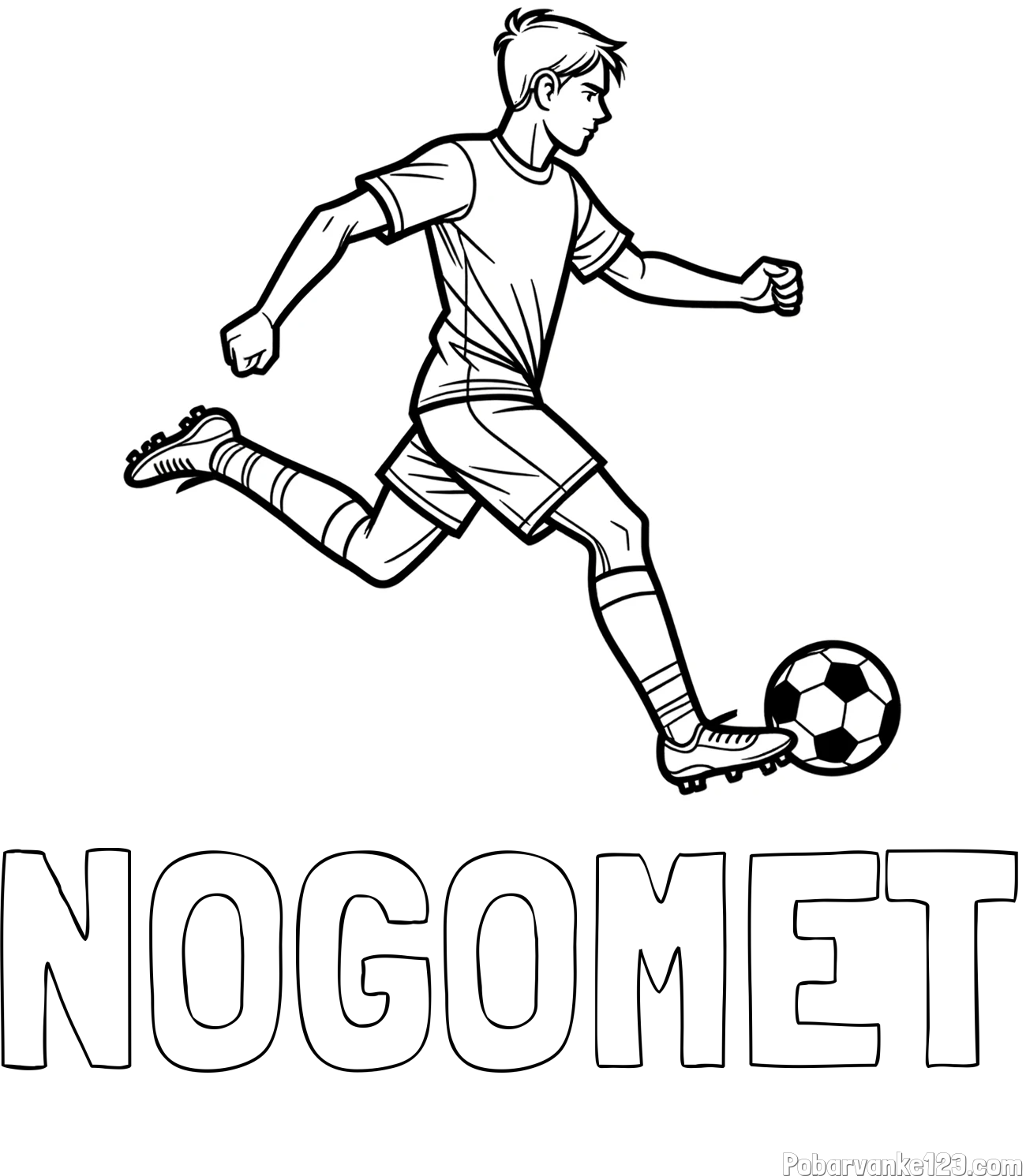 Pobarvanka imena NOGOMET in pobarvanka nogometaša v napadu