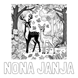 Online izdelana pobarvanka - Pobarvanka imena NONA JANJA in pobarvanka srnice in jelenčka