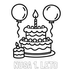 Online izdelana pobarvanka - Pobarvanka imena NUŠA 1. LETO in pobarvanka velike rojstnodnevne torte