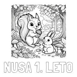 Online izdelana pobarvanka - Pobarvanka imena NUŠA 1. LETO in pobarvanka veveričke in zajčka v gozdu