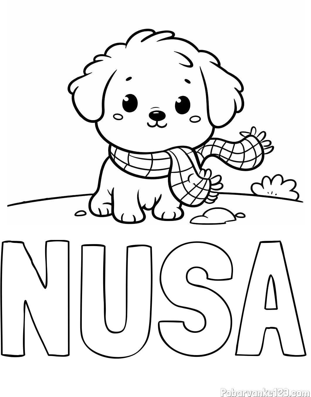 Pobarvanka imena NUŠA in pobarvanka prikupnega psička