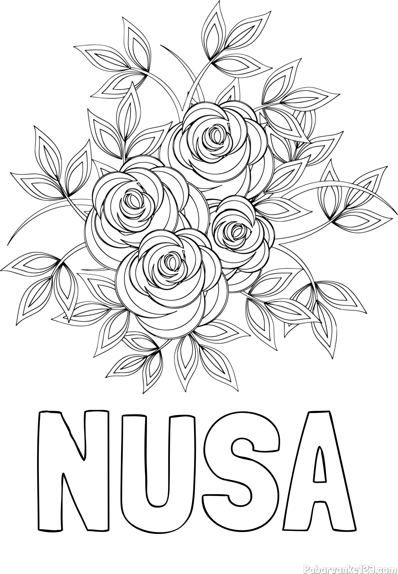 Pobarvanka imena NUŠA in pobarvanka šopka vrtnic