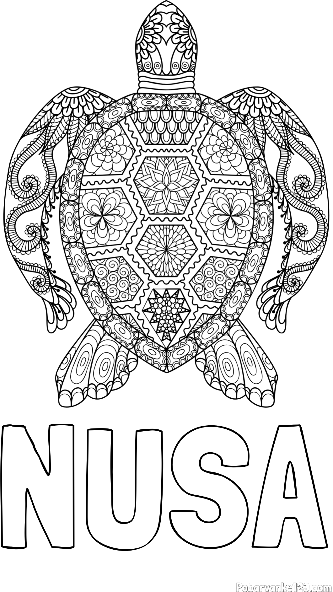 Pobarvanka imena NUŠA in pobarvanka želve - mandale