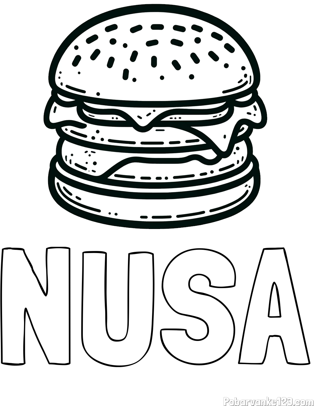 Pobarvanka imena NUSA in preprosta pobarvanka hamburgerja