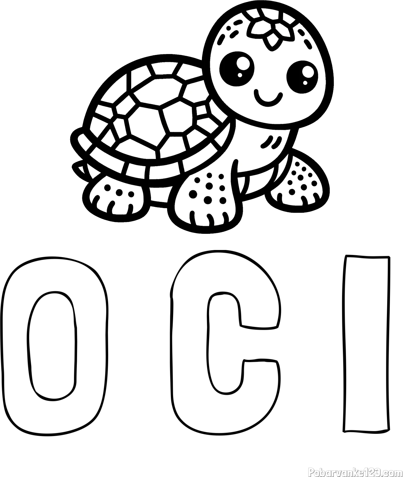 Pobarvanka imena O C I in otroška pobarvanka želve