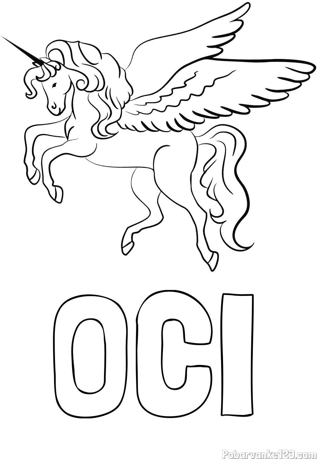 Pobarvanka imena OČI in lepa pobarvanka samoroga