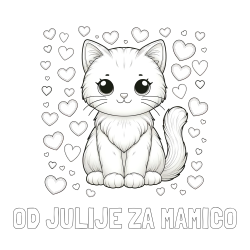 Online izdelana pobarvanka - Pobarvanka imena OD JULIJE ZA MAMICO in pobarvanka ljubke mucke obdane s srčki