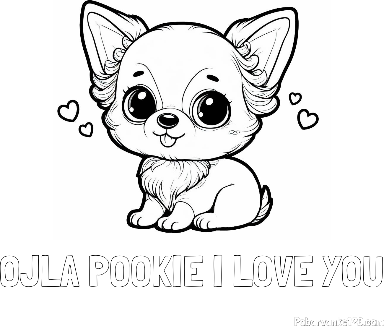 Pobarvanka imena OJLA POOKIE I LOVE YOU in pobarvanka čivave