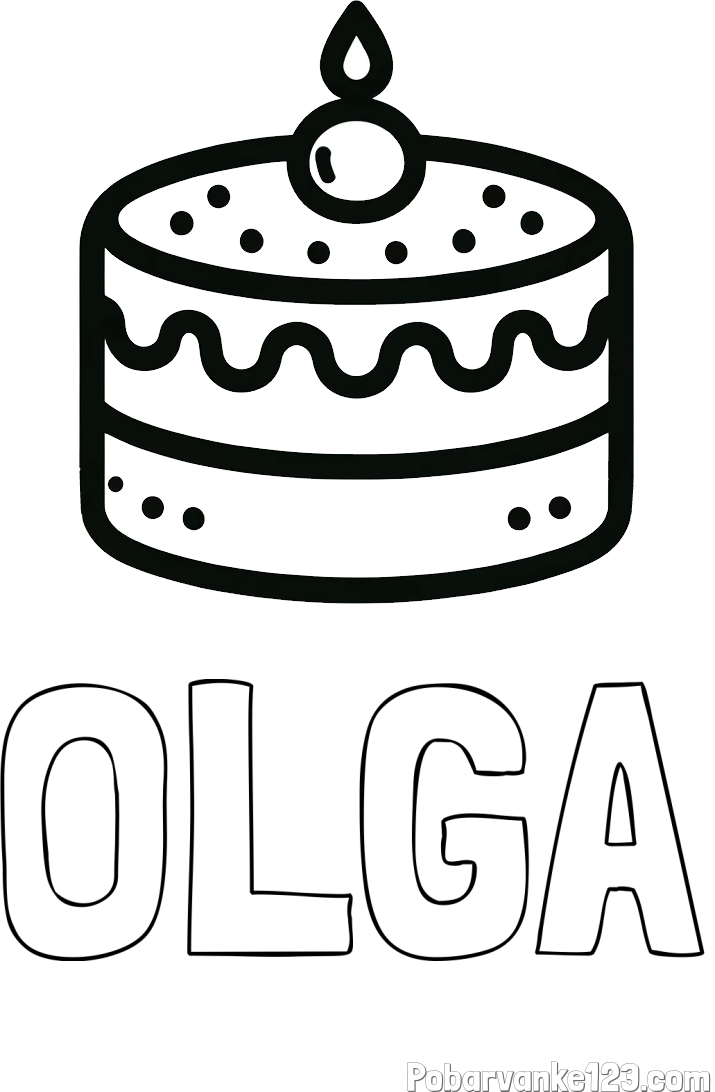 Pobarvanka imena OLGA in otroška pobarvanka majhne torte