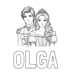Online izdelana pobarvanka - Pobarvanka imena OLGA in pobarvanka princa in princeske