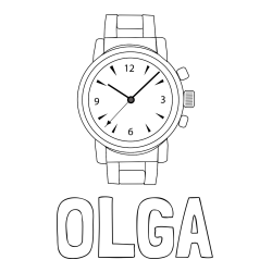 Online izdelana pobarvanka - Pobarvanka imena OLGA in pobarvanka ročne ure