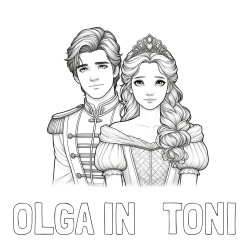 Online izdelana pobarvanka - Pobarvanka imena OLGA IN   TONI in pobarvanka princa in princeske