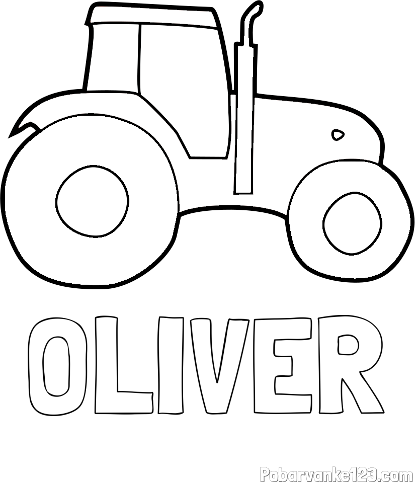 Pobarvanka imena OLIVER in otroška pobarvanka traktorja