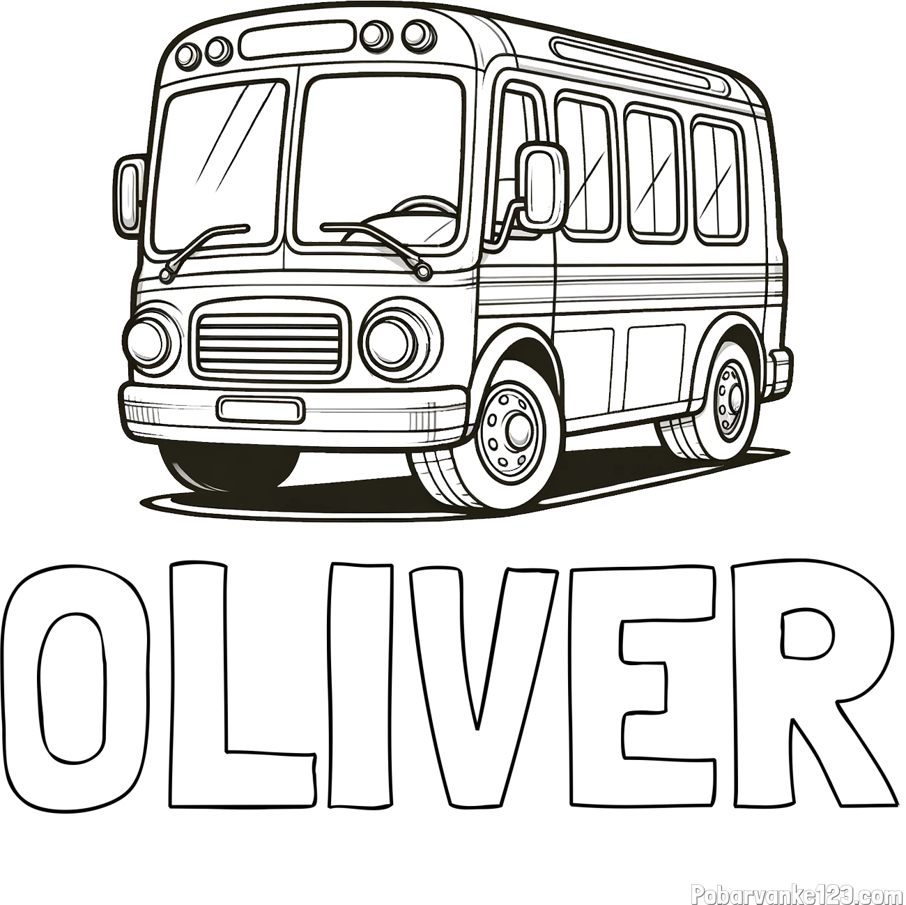 Pobarvanka imena OLIVER in pobarvanka avtobusa, ki zavija v desno