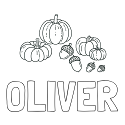 Online izdelana pobarvanka - Pobarvanka imena OLIVER in pobarvanka buč in želoda