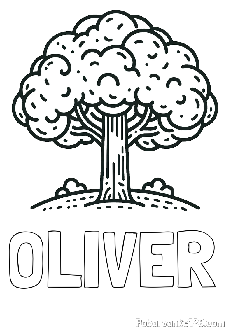Pobarvanka imena OLIVER in pobarvanka drevesa