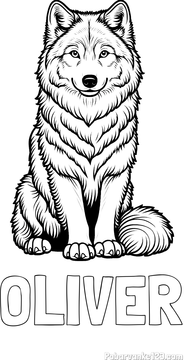 Pobarvanka imena OLIVER in pobarvanka prijaznega volka