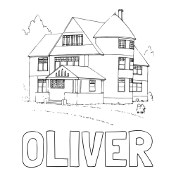 Online izdelana pobarvanka - Pobarvanka imena OLIVER in pobarvanka stare vile