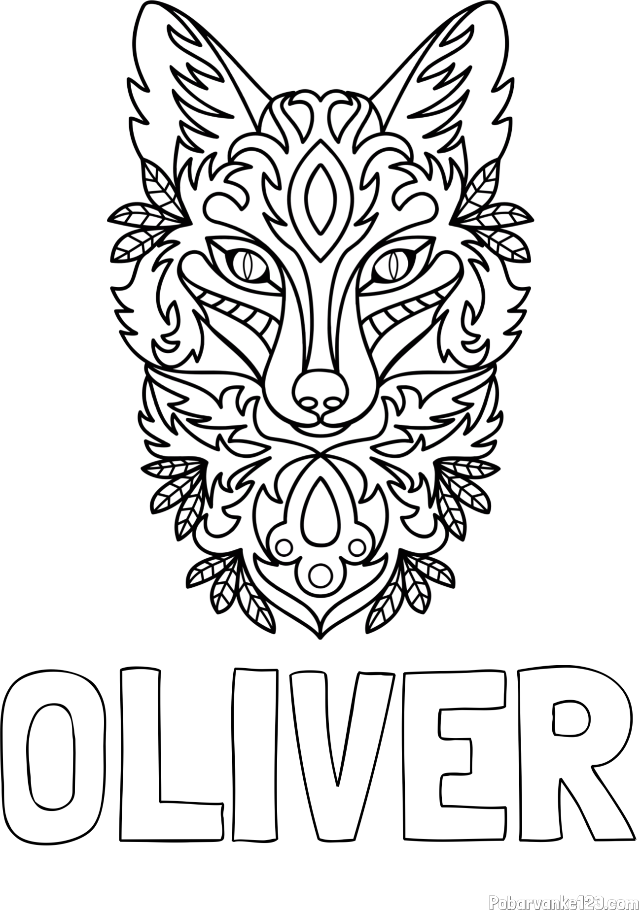 Pobarvanka imena OLIVER in pobarvanka volka - mandale