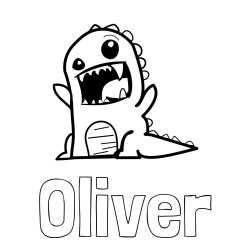 Pobarvanka imena Oliver ter strašnega dinozavra