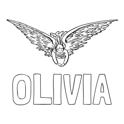 Online izdelana pobarvanka - Pobarvanka imena OLIVIA in leteči angel