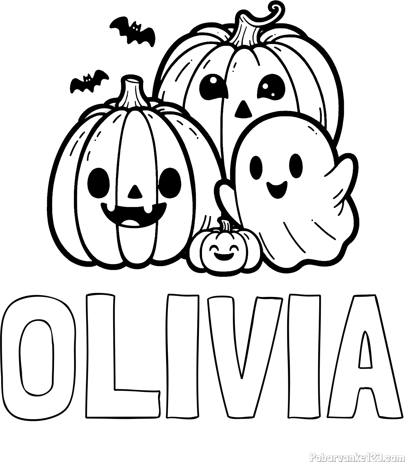 Pobarvanka imena OLIVIA in pobarvanka duhca in buč za noč čarovnic