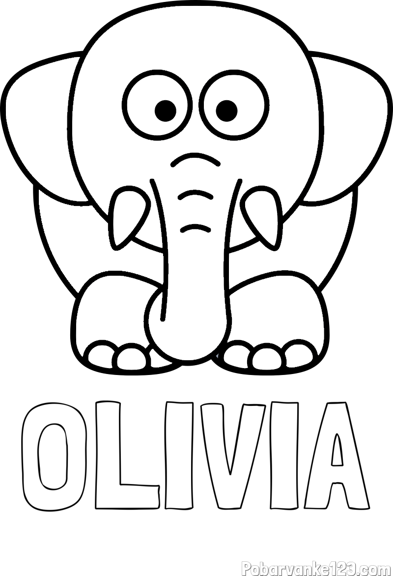 Pobarvanka imena OLIVIA in pobarvanka slona