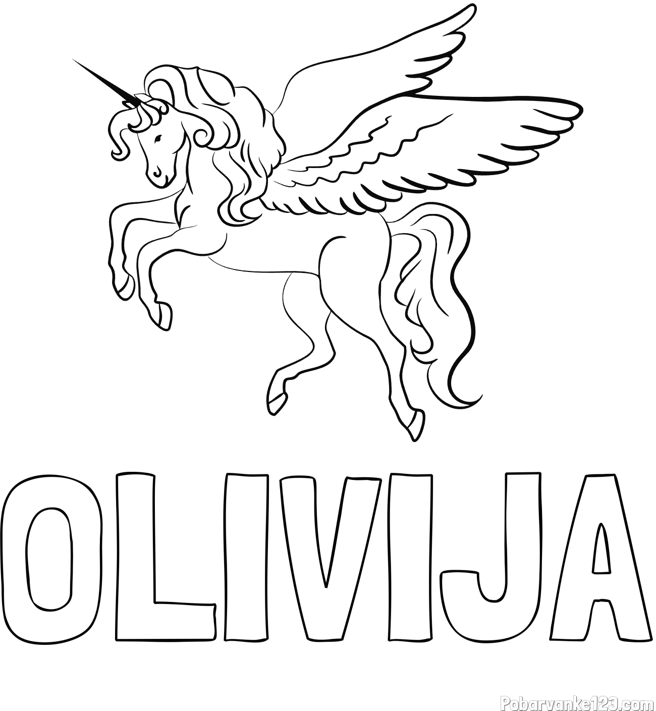 Pobarvanka imena OLIVIJA in lepa pobarvanka samoroga