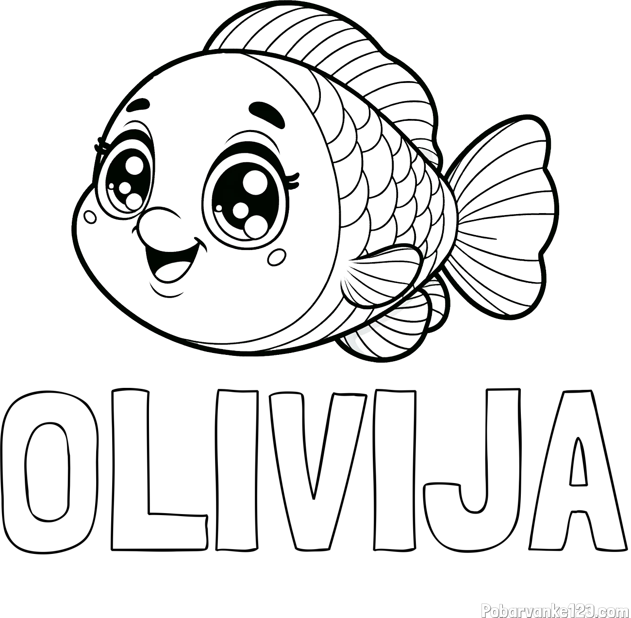 Pobarvanka imena OLIVIJA in pobarvanka prisrčne ribe