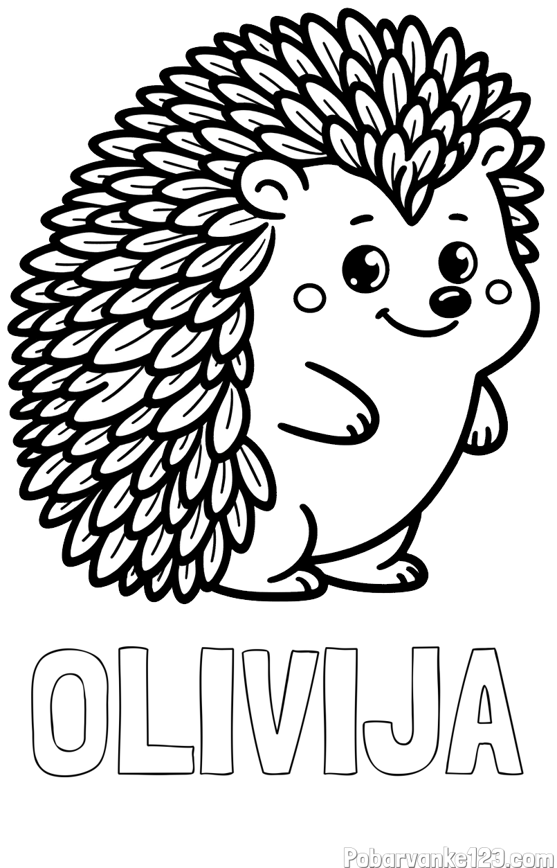 Pobarvanka imena OLIVIJA in pobarvanka prisrčnega ježka