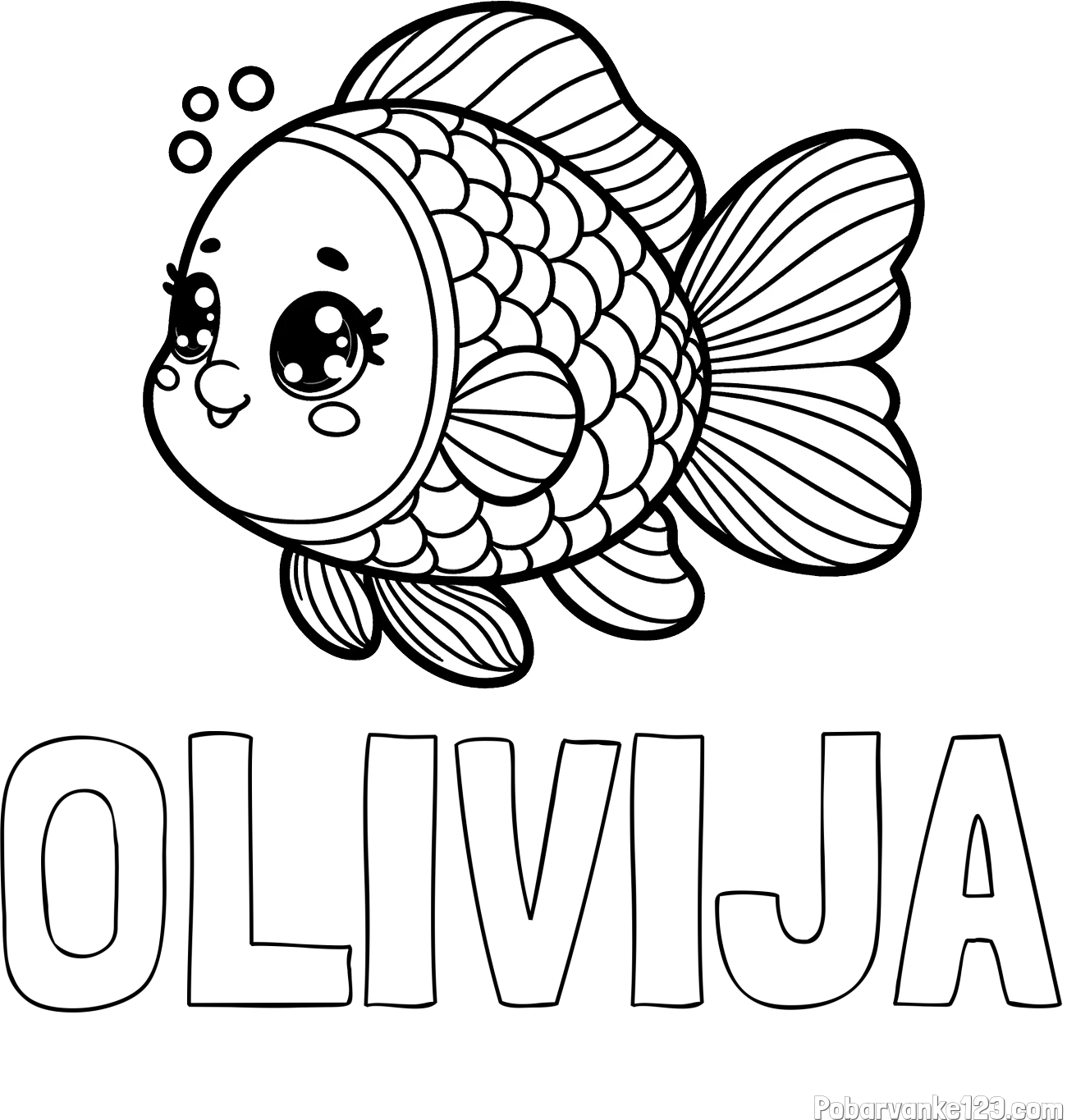 Pobarvanka imena OLIVIJA in pobarvanka ribe z bujnimi plavutmi